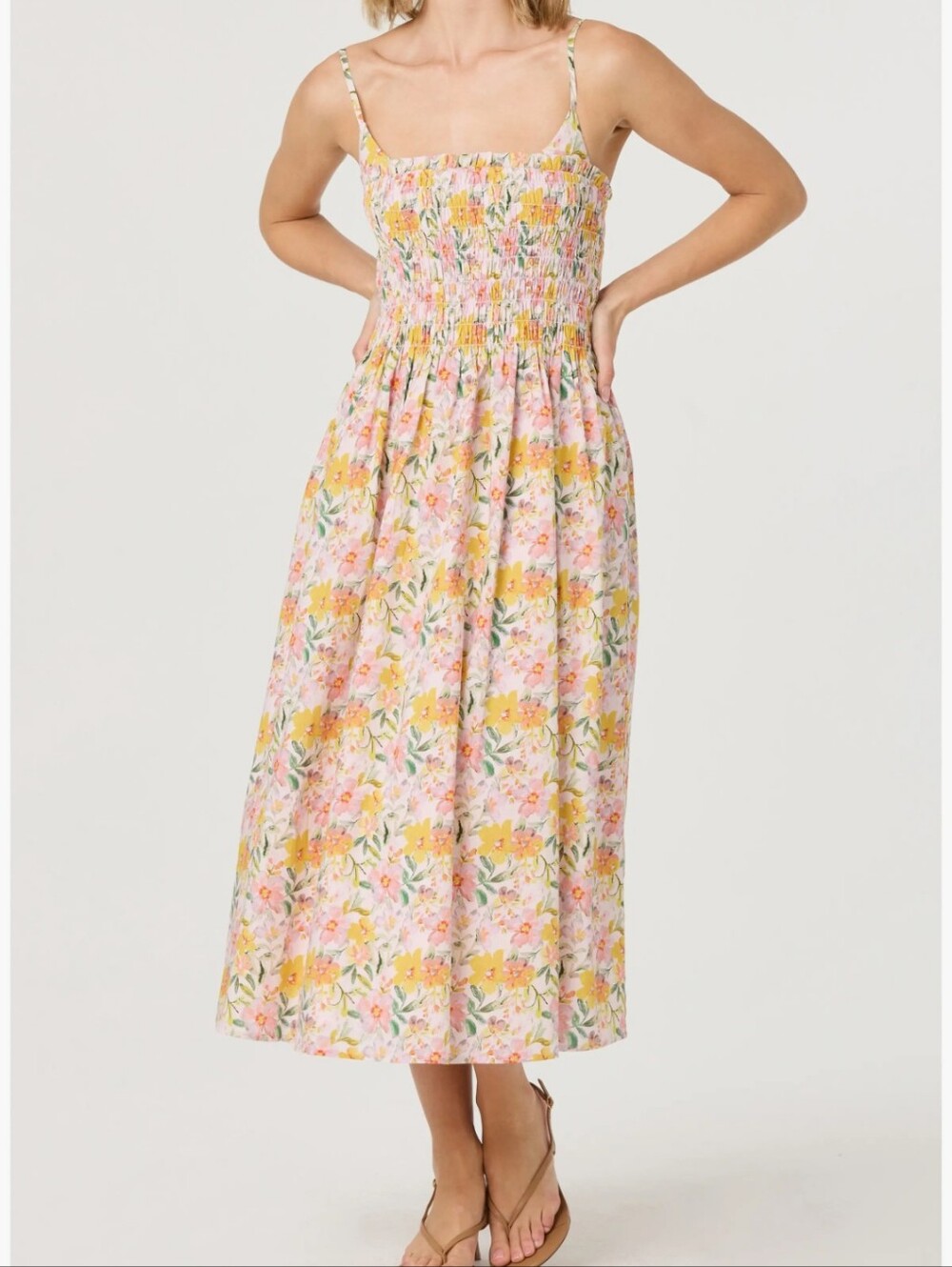 Astr Pink & Yellow Floral Smocked Sundress